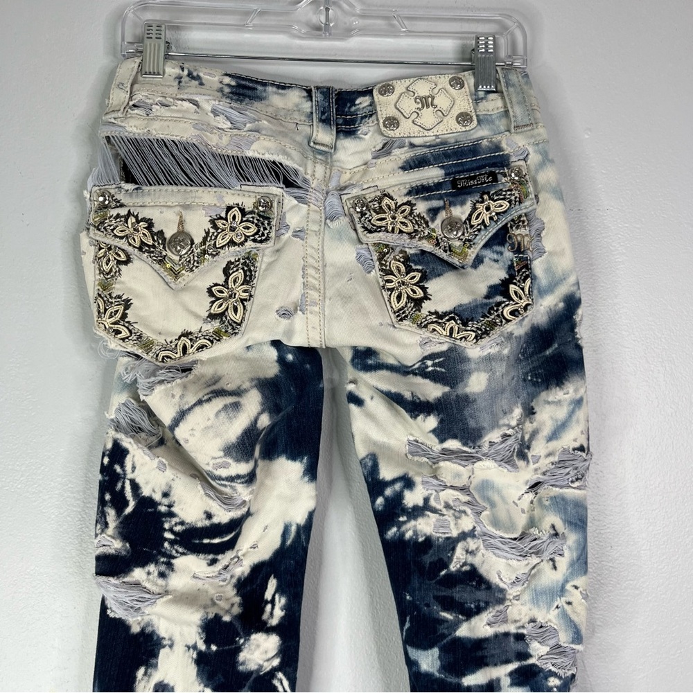Miss Me Jeans Women’s 25 Blue White Bootcut Bleached Distress Destroyed JP7115B2 - Picture 11 of 16
